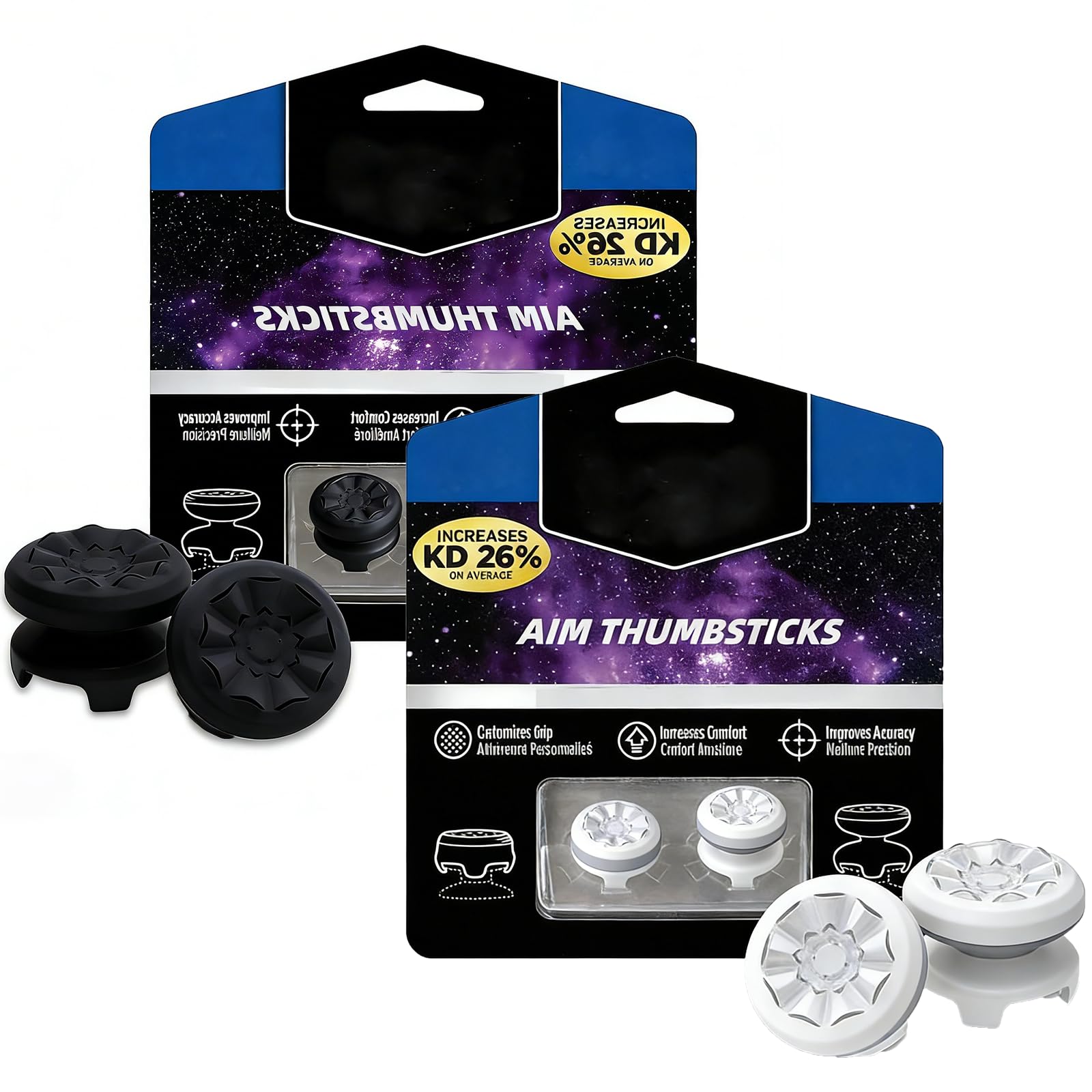 thumbsticks for ps4 & ps5, precision aim enhancer,black and white | 1 high-rise stick, 1 mid-rise stick, performance grip, aim enhancer