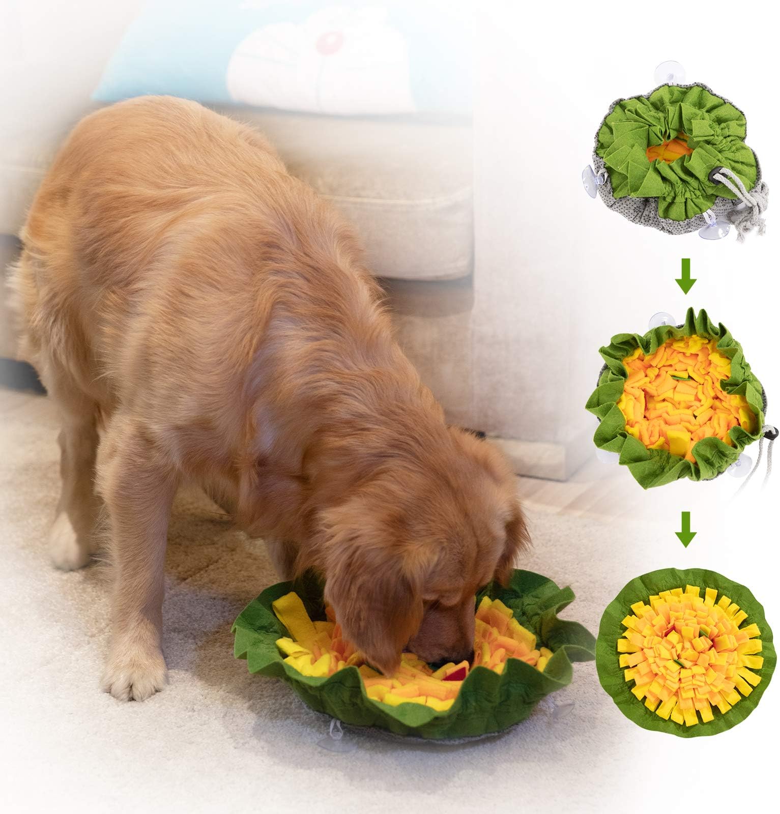 FAT CHAI & MARK Snuffle Mat for Dogs, Enrichment Toys for Smart Dogs, Interactive Food Puzzle Mental Stimulation Toys to Keep Dogs Busy, Adjustable Pet Snuffle Bowl Mat for Slow Feeding
