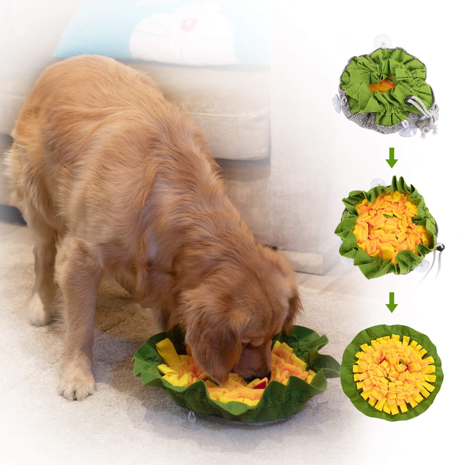 FAT CHAI & MARK Snuffle Mat for Dogs, Enrichment Toys for Smart Dogs, Interactive Food Puzzle Mental Stimulation Toys to Keep Dogs Busy, Adjustable Pet Snuffle Bowl Mat for Slow Feeding
