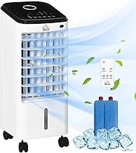 HOMCOM 3 in 1 Mobile Luftkühler mit Wasserkühlung und Luftbefeuchtung 3,5L Wassertank 60°oszillierendes Ventilator ohne Abluftschlauch mit 12h Timer, Fernbedienung, LCD-Anzeige, für 16 ㎡