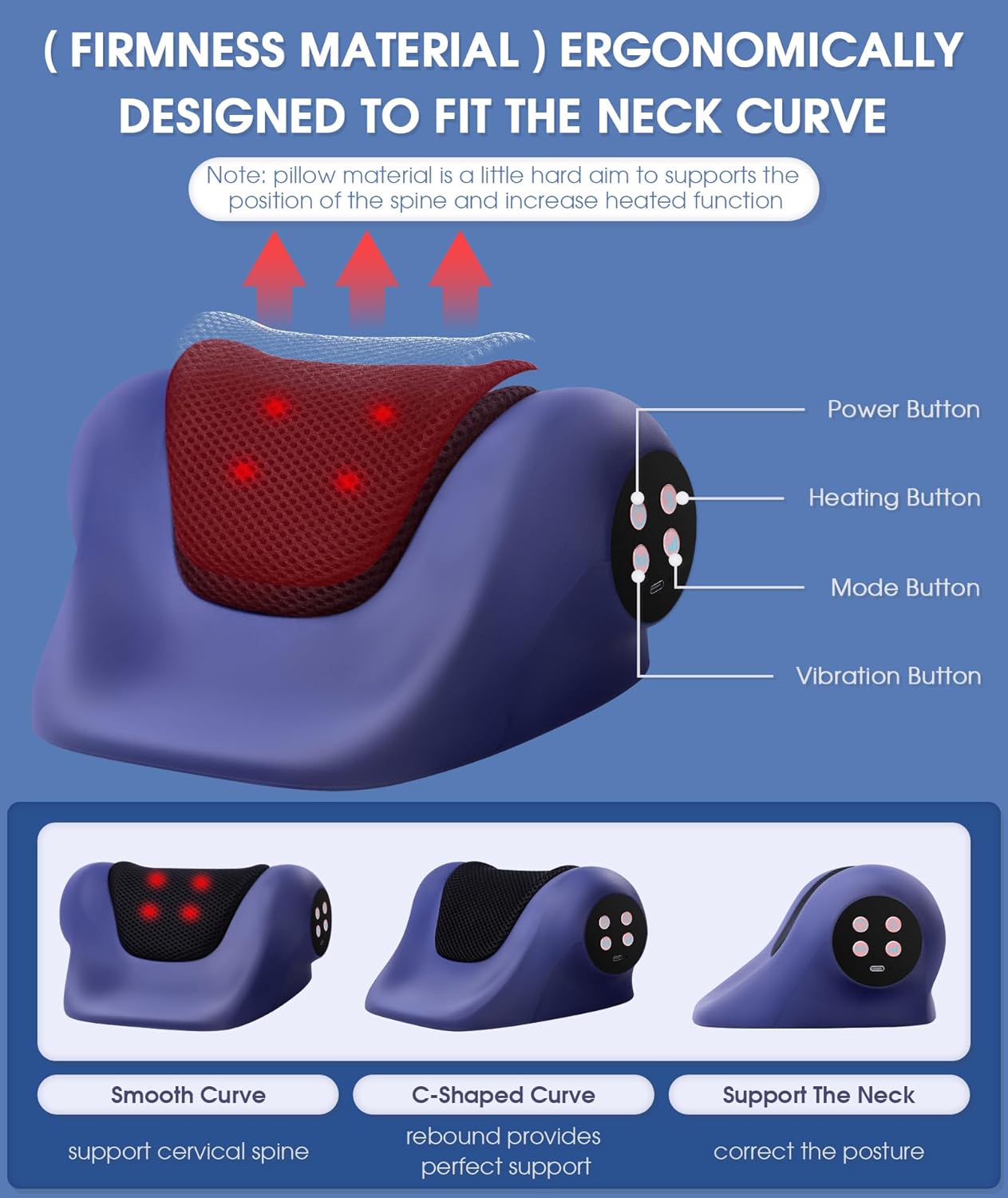 Neck Stretcher Cervical Traction Device,3 Adjustable Modes Neck Traction Device Portable Heated Wireless Neck and Shoulder Relaxer Corrector Pillow for TMJ Pain Relief and Cervical Spine Alignment - Image 3