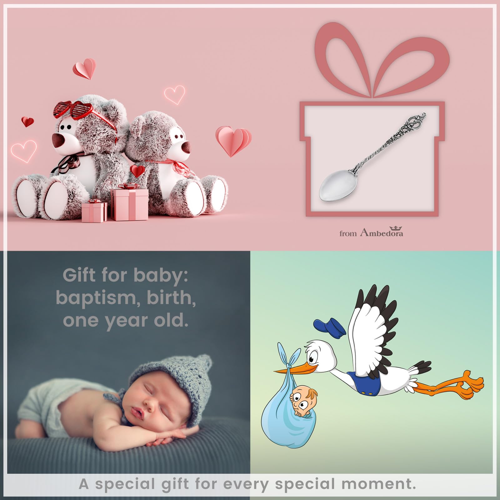 Petite cuillère en argent Roma pour garçon ou fille, baptême, cadeau d'anniversaire