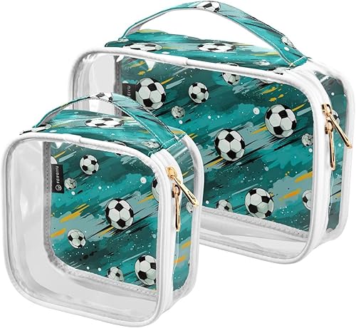 Funny Soccer Balls Clear Toiletry Bag for Traveling,2 Pack Makeup Cosmetic Bag with Zipper,Travel Bag for Toiletries,Travel Essentials 21215169