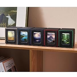 Mage Tech Card Deck Box for MTG Commander - Patented Design, Commander Display, Fits 100 Double-Sleeved Cards, 35pt Card Brick & Dice Tray - Justice Black