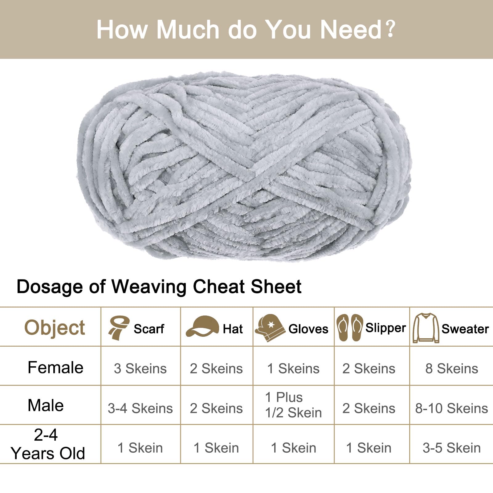 uxcell 1 Skein Velvet Yarn Chenille Yarn 100g/3.5oz 87 Yards Total Length 6# Super Bulky Polyester Soft Blanket Yarn for Knitting Weaving Bag Scarf Grey - Image 4