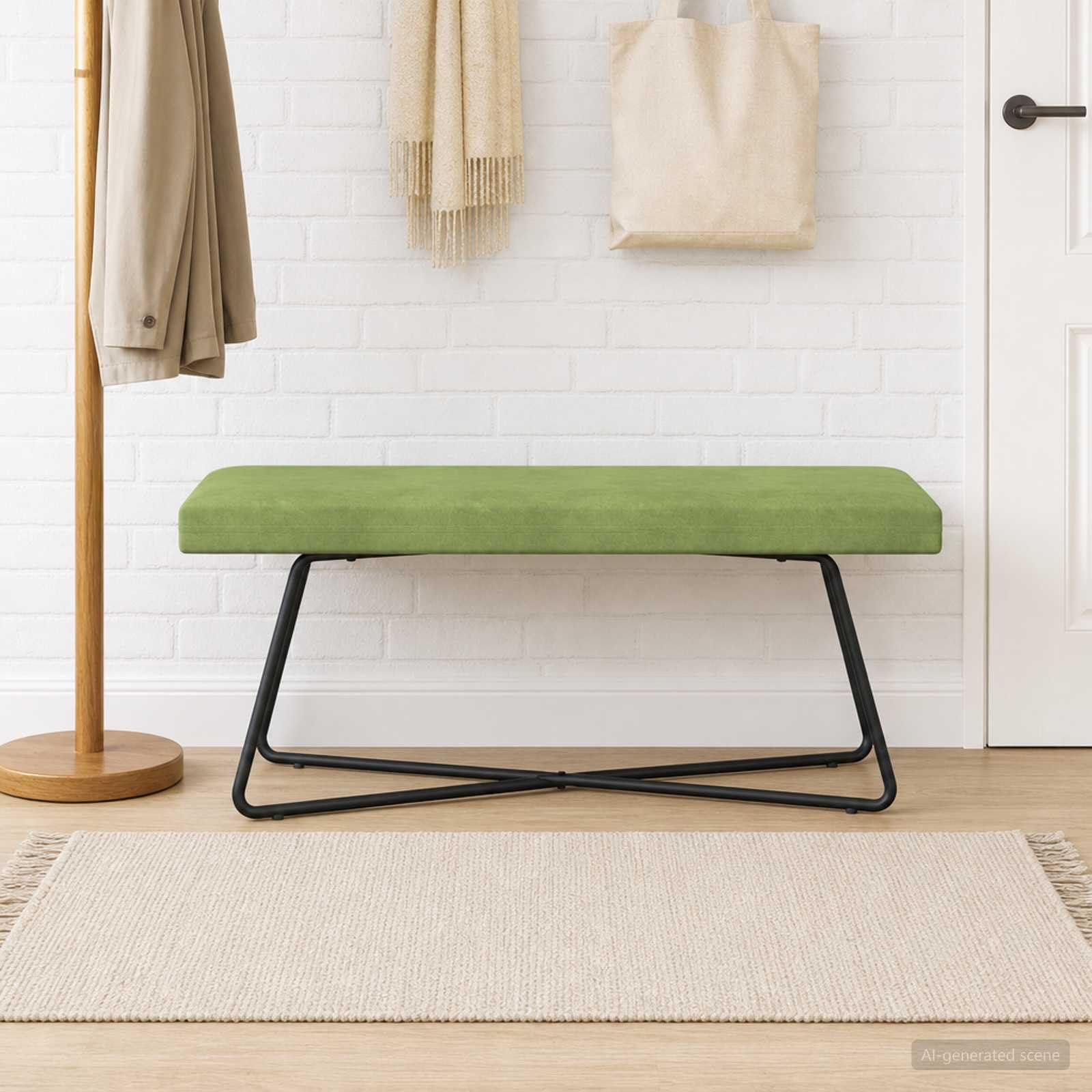 Fengshui Ławka tapicerowana aksamit jasnozielona 110 cm materiał drewnopochodny