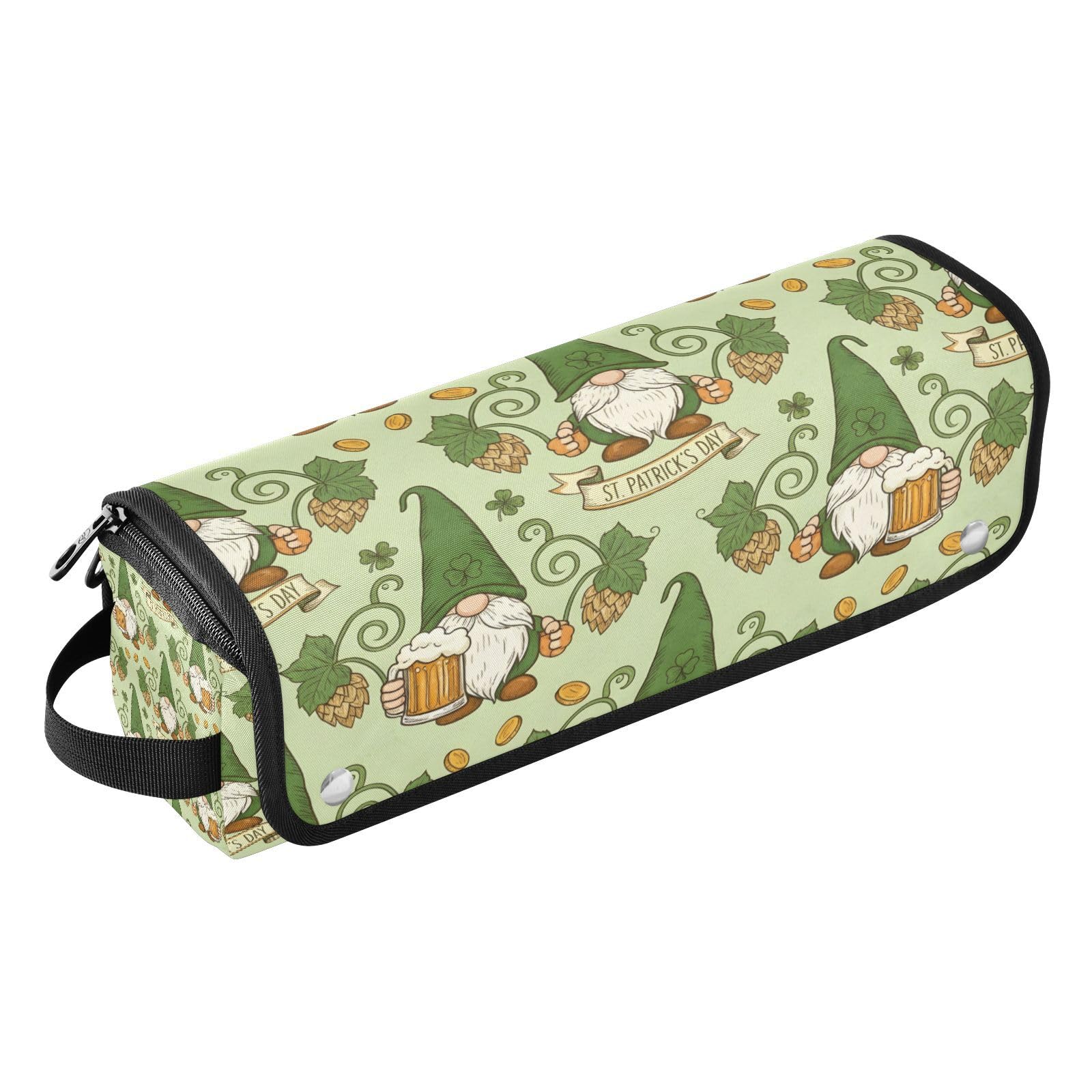 Gnome St Patricks Day Hair Tools Travel Bag Portable Hair Accessory Organizer with Heat Resistant Mat 2 in