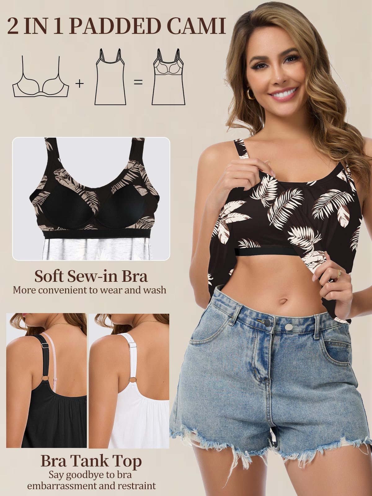 Joyshaper Débardeur pour femme avec soutien-gorge intégré - Pour l'été - Décontracté - Coupe ample - Sans manches - T-shirt basique