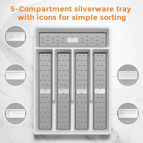 Miniatura 5 de Juego de cubiertos de 20 piezas con organizador, juego de cubiertos de acero inoxidable con bandeja de cubiertos antideslizante, vajilla para 4,