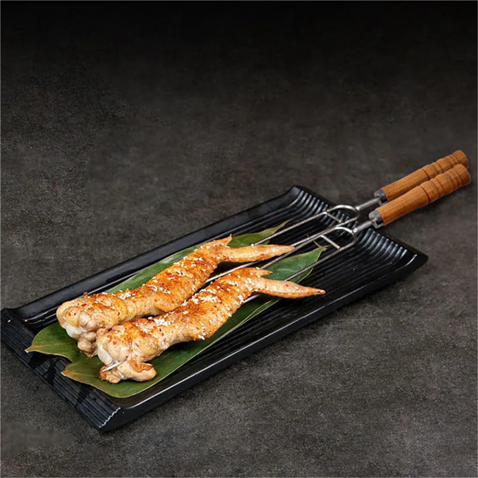 Spiedini Con Manici In Legno Forchetta for barbecue a doppio ago in acciaio inossidabile Kit di spiedini multiuso for campeggio esterno 10 pezzi Set grill con manico in legno