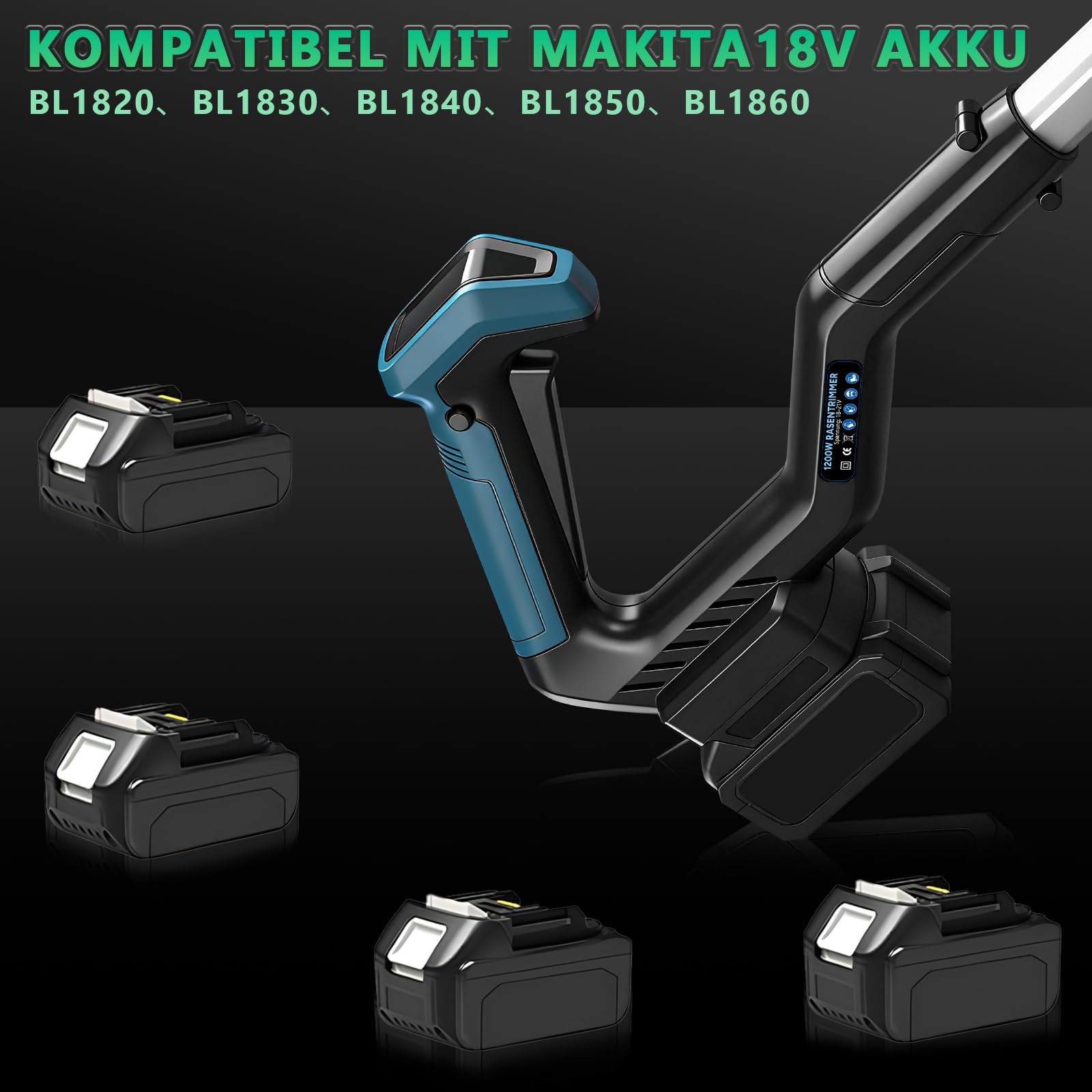 Akumulatorowa podkaszarka do trawy 1200 W, kompatybilna z akumulatorami Makita 18 V, akumulatorowa podkaszarka 7 w 1, ze szczotką do chwastów, 16800 obr./min, bezszczotkowa elektryczna podkaszarka