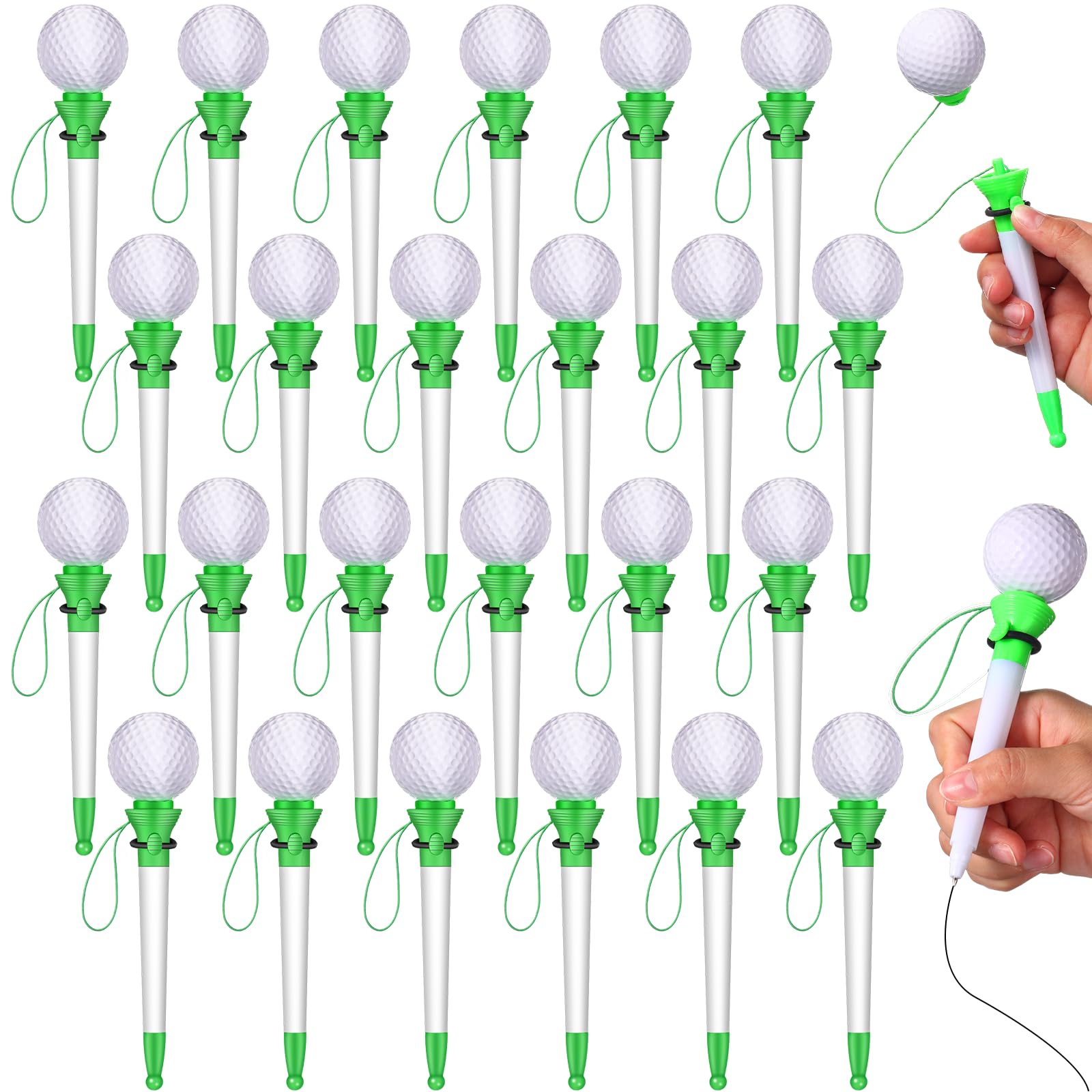 24 Pcs Sport Funny Pen Hoop Ballpoint Pen Sports Novelty Pen Bulk Plastic Sports Soccer Basketball Baseball Football Tennis Golf Themed Pen for Birthday Party Award Party (Golf)