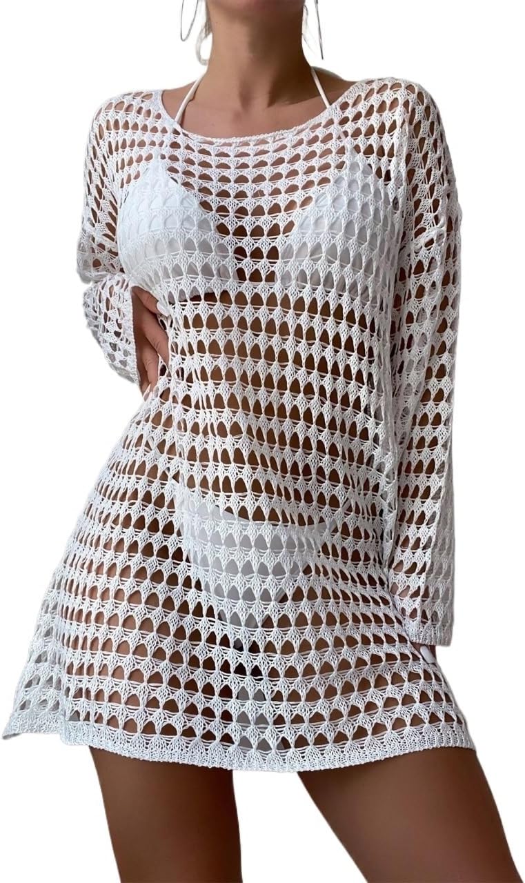 swimsuit coverup for women Hollow Out Drop Shoulder Cover Up Dress Without Bikini Set