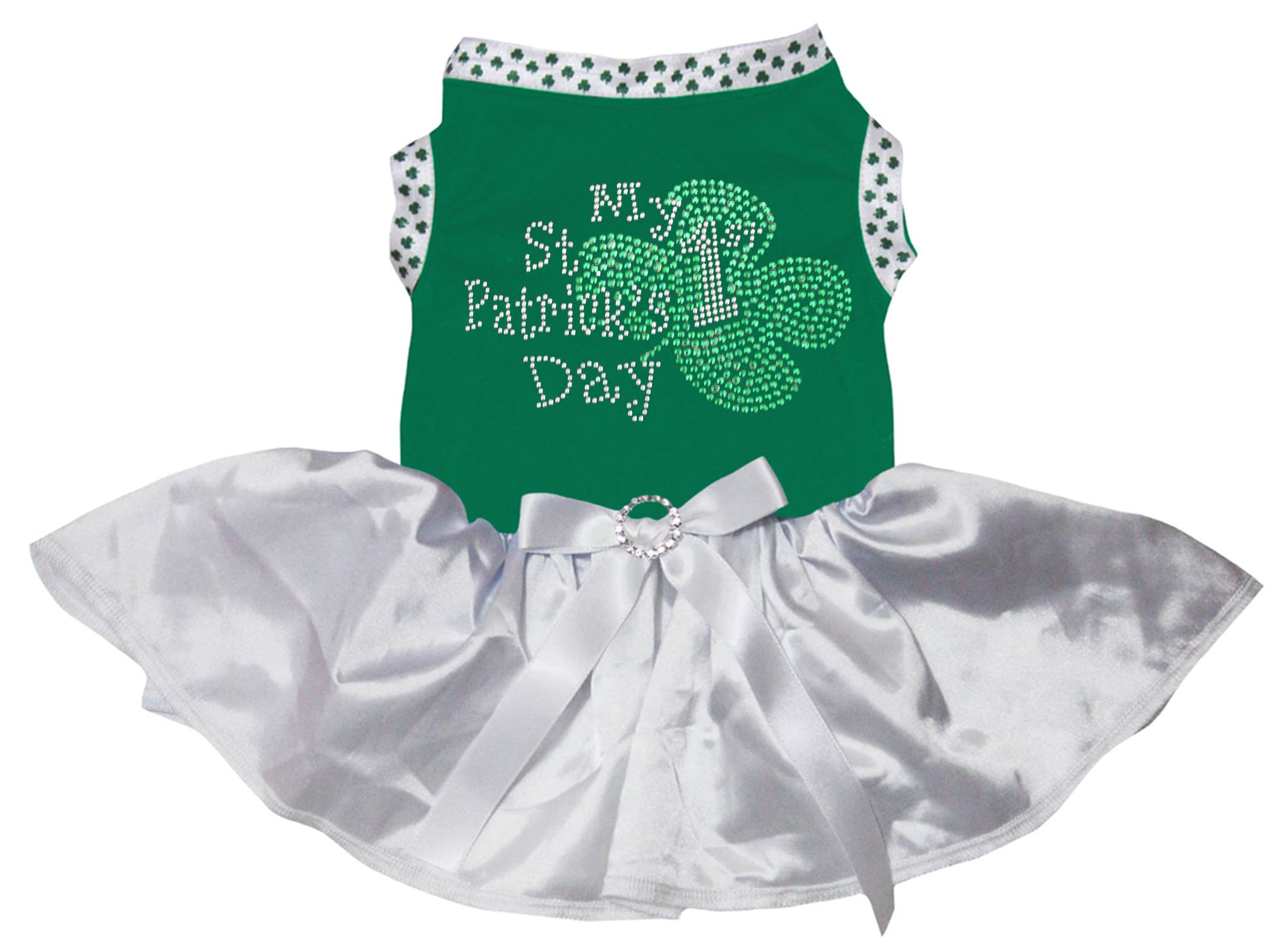 Robe chiot St Patrick strass élégante en taille M verte et blanche