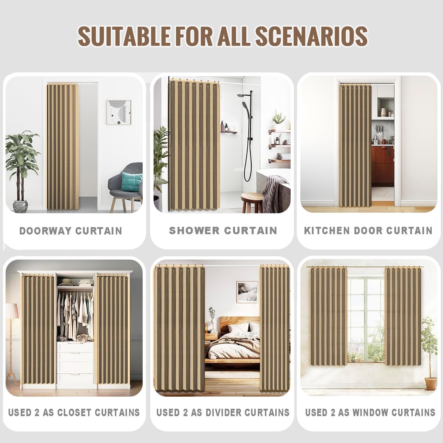 Custom Wide Large Linen Waterproof ，Mould Weights Shower Curtains，Suitable for Bedroom, Living Room, Bathroom partitions-Light Brown- 70x200cm