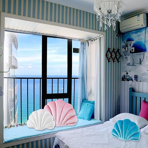 Miniatura 5 de Almohada con forma de concha de mar de terciopelo blanco, almohada de felpa con temática de mar y océano, almohada decorativa para cama, sofá,