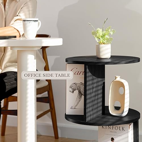 Miniatura 5 de KAYMILY Mesas auxiliares redondas, mesa auxiliar moderna de 3 niveles de mediados de siglo para sala de estar, dormitorio, oficina, mesita de noche
