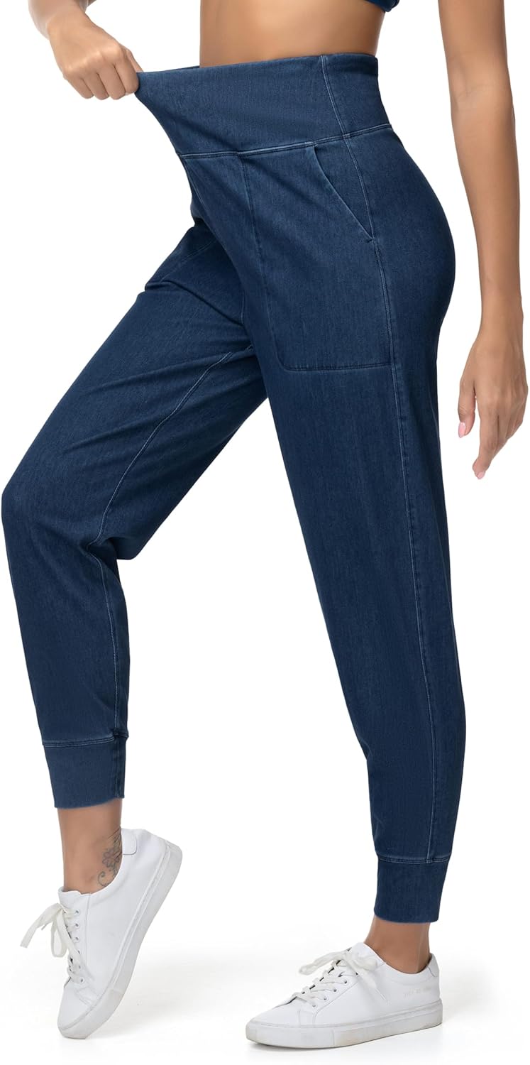 THE GYM PEOPLE Women's High Waisted Denim Joggers Pants Stretchy Tapered Pull On Casual Workout Jeans Jeggings with Pockets - Image 2