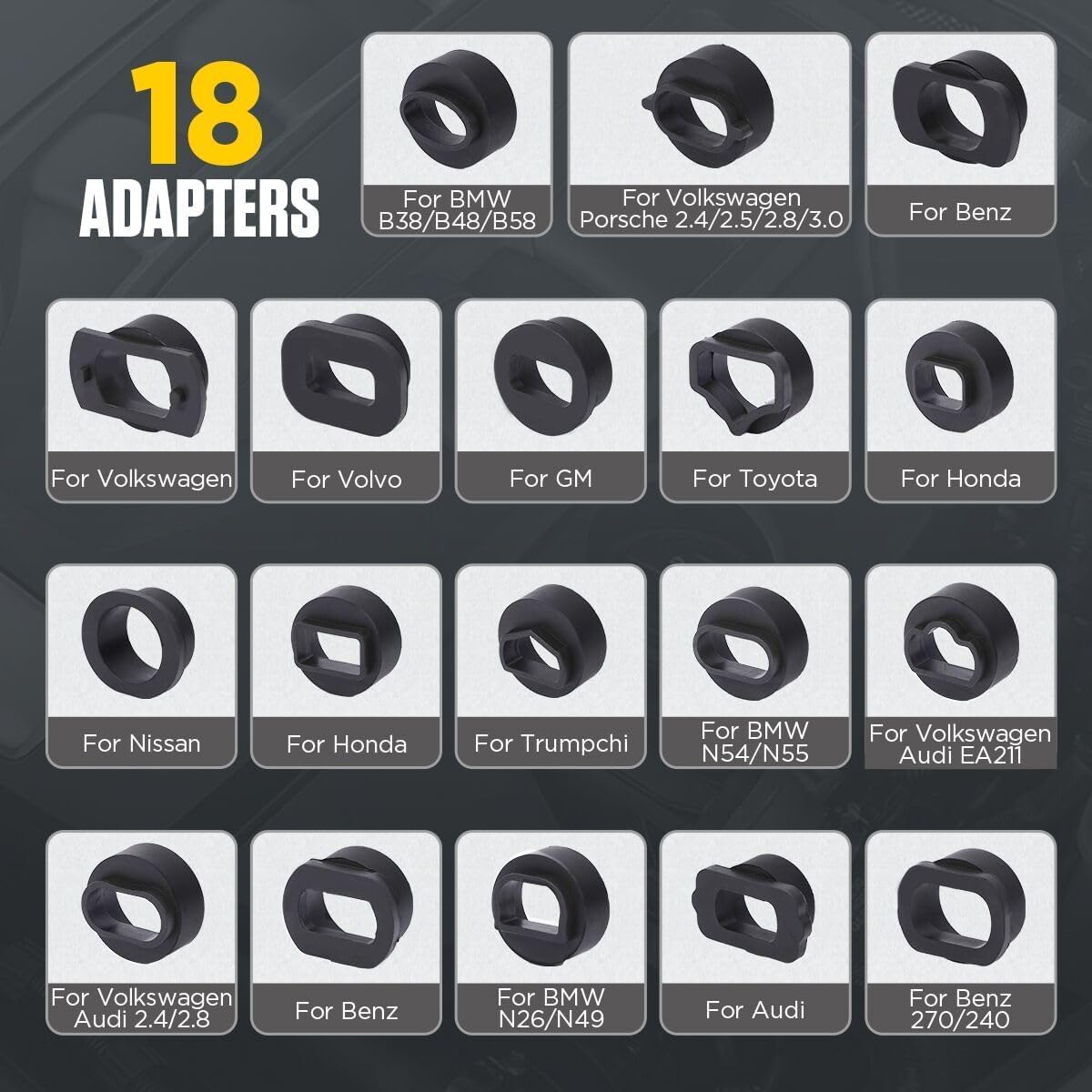 BELEY Juego de 18 adaptadores para Pistola de Limpieza con cáscara de Nuez para máquina de descarbonización HTS558, Adaptadores de Limpieza para Pistola de Nuez para automóviles