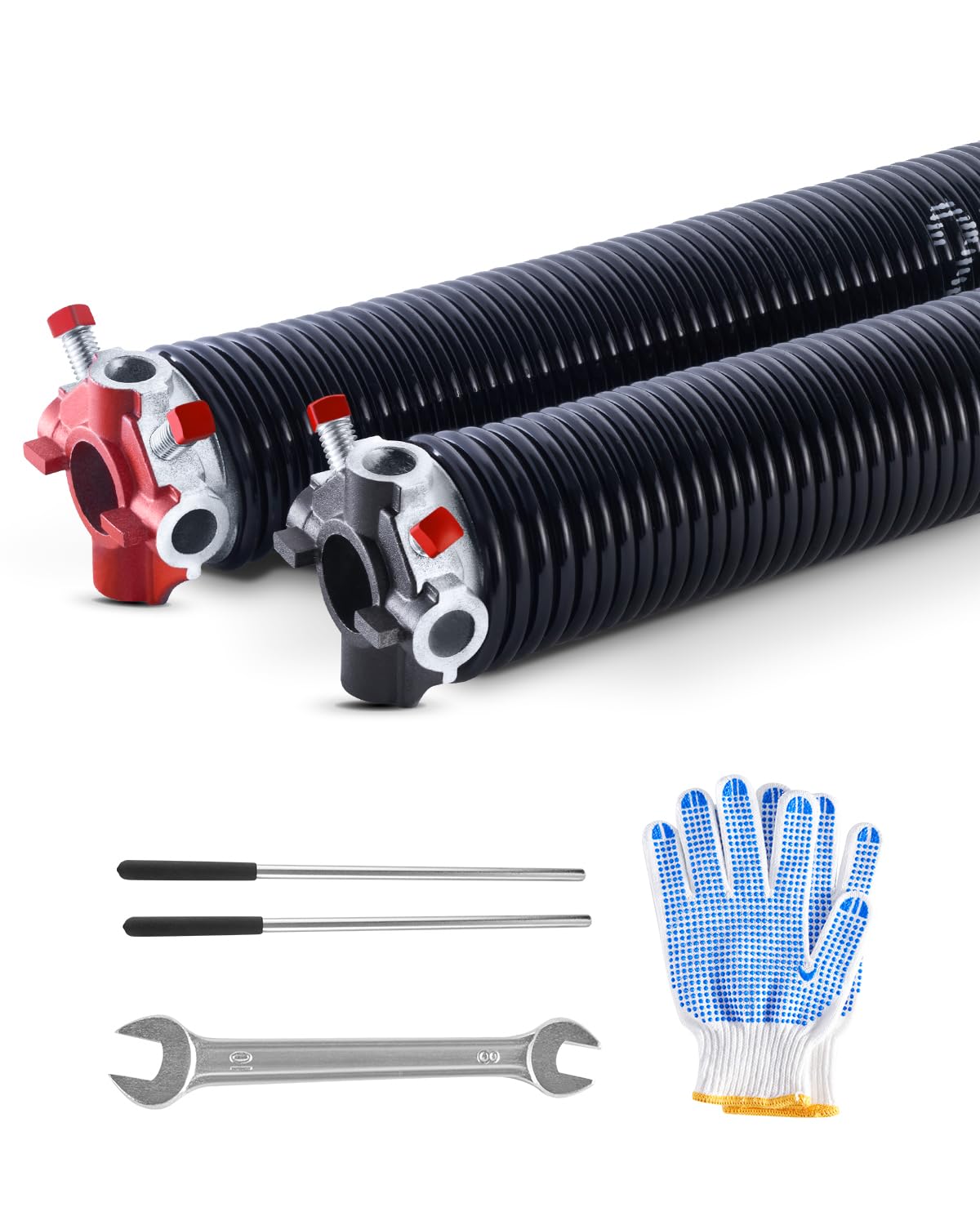 VEVOR Molle di Torsione per Porte da Garage, Coppia di Φ5,​72 x Φ50,​8 x 685 mm, 16000 Cicli, Rivestimento Elettroforetico Nero per SostituI, con Barre di Avvolgimento, Guanti e Chiave di Montaggio