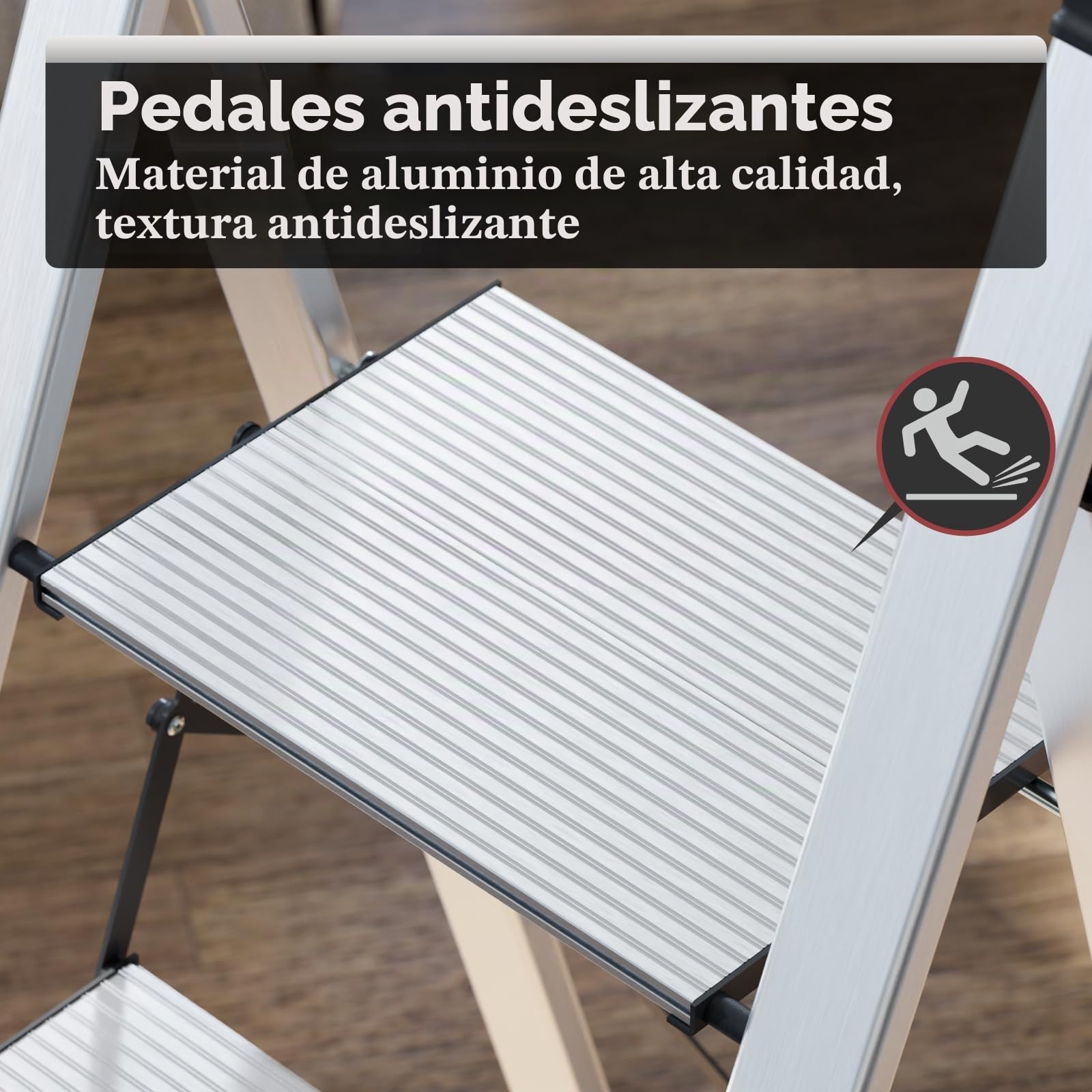 KINGRACK Escalera de Tijera 5 peldaños Plegable de Aluminio, Escalera Doméstica Estrecha con Pasamanos, Mecanismo Antiplegado, Uso Hogar Cocina Despensa Oficina, Ahorro de Espacio y Portátil, Plata