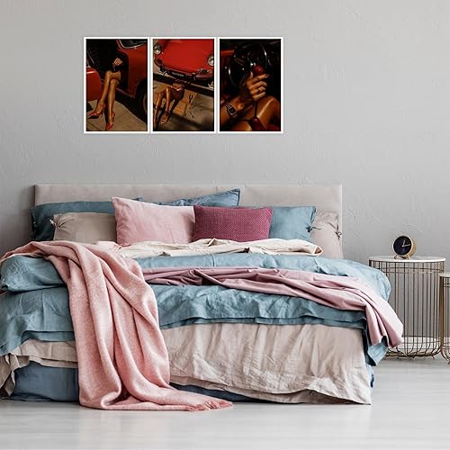 Miniatura 6 de 3 piezas de póster clásico de automóvil para mujer, con tacones altos, diseño de mecánico, arte de pared, moderno, vibrante, entusiasta del