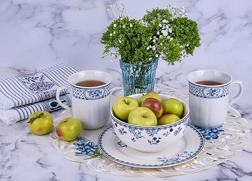 Miniatura 8 de STPGoods Cereal Bowls Set of 4 - Porcelain Oatmeal Bowls, 21 Ounce Stackable Kitchen Set of Bowls, Blue Floral Round Bowl for Salad, Soup, Microwave