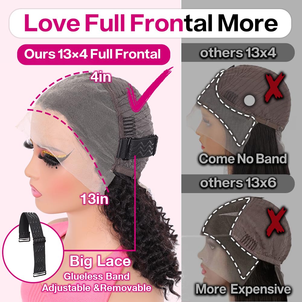 Deep Wave Lace Front Wigs Human Hair Curly Human Hair Wigs For Black Women 13x4 Deep Curly Hd Lace Frontal Wigs Human Hair Pre Plucked 180% Density Wet And Wavy Glueless Wig 16 Inch