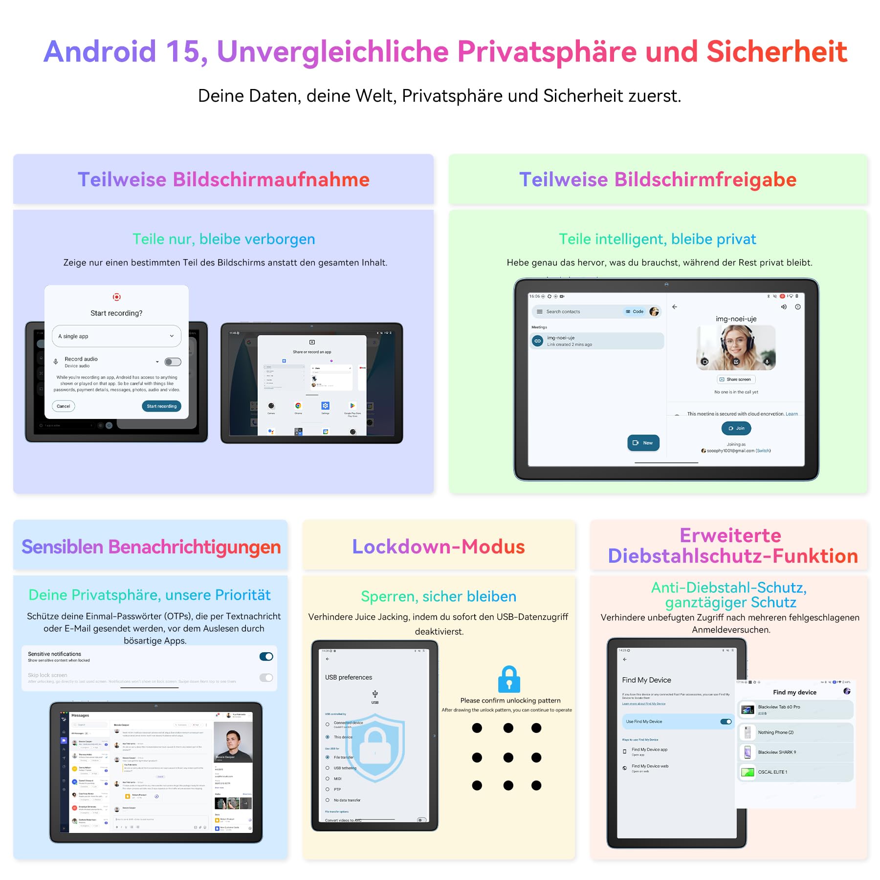 Blackview Tab60 Pro Android 15 Tablet 10 Zoll, 24GB(8GB+16GB Erweiterung) RAM+128GB ROM(2TB TF), Dual 4G LTE SIM,Octa Core PC Tablets, 7700mAh Akku, Widevine L1 HD Display, 5G WiFi, Face ID, GPS