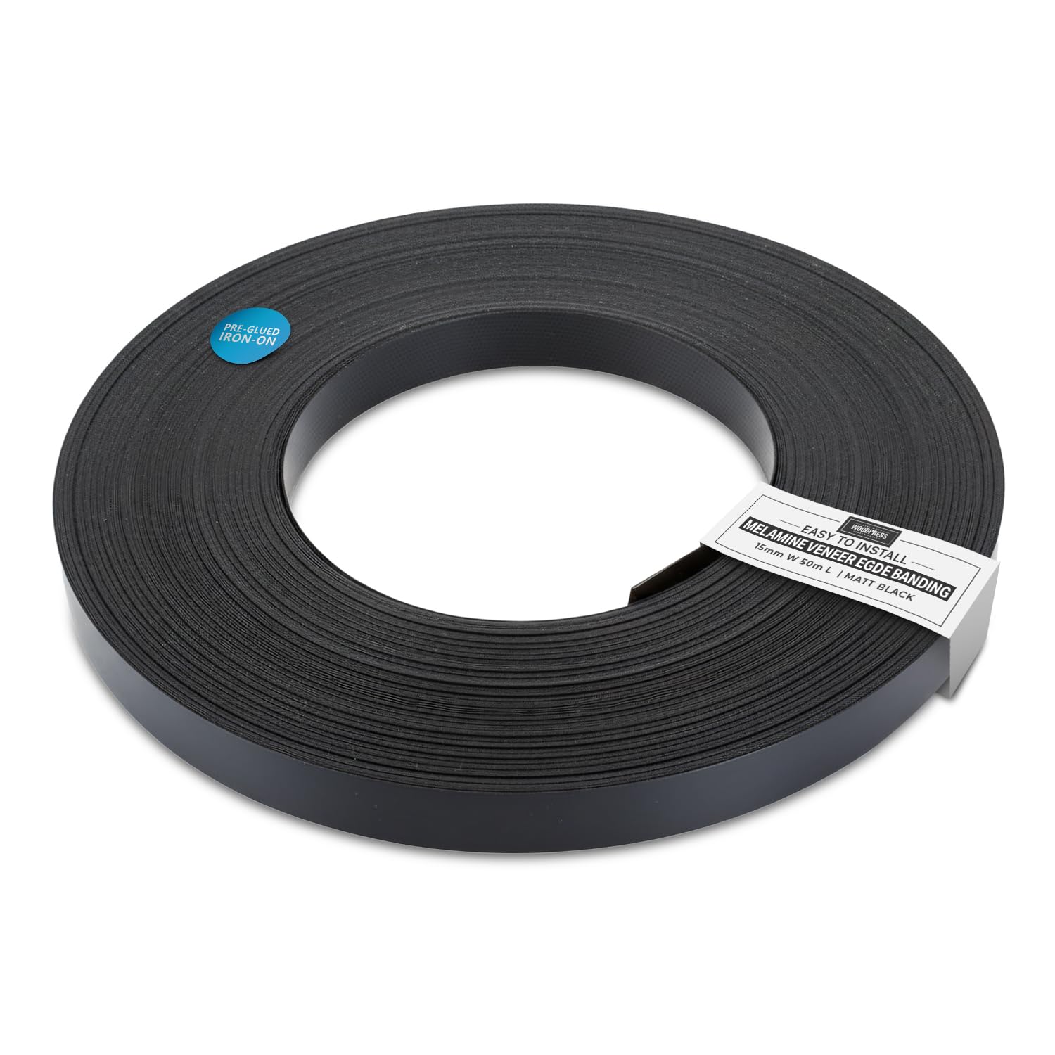 Woodpress Mat Black Woodpress® 15Mm Matt Black Melamine Pre-Glued Veneer Edging Tape – 50M Trade Roll – Iron-On Wood Application
