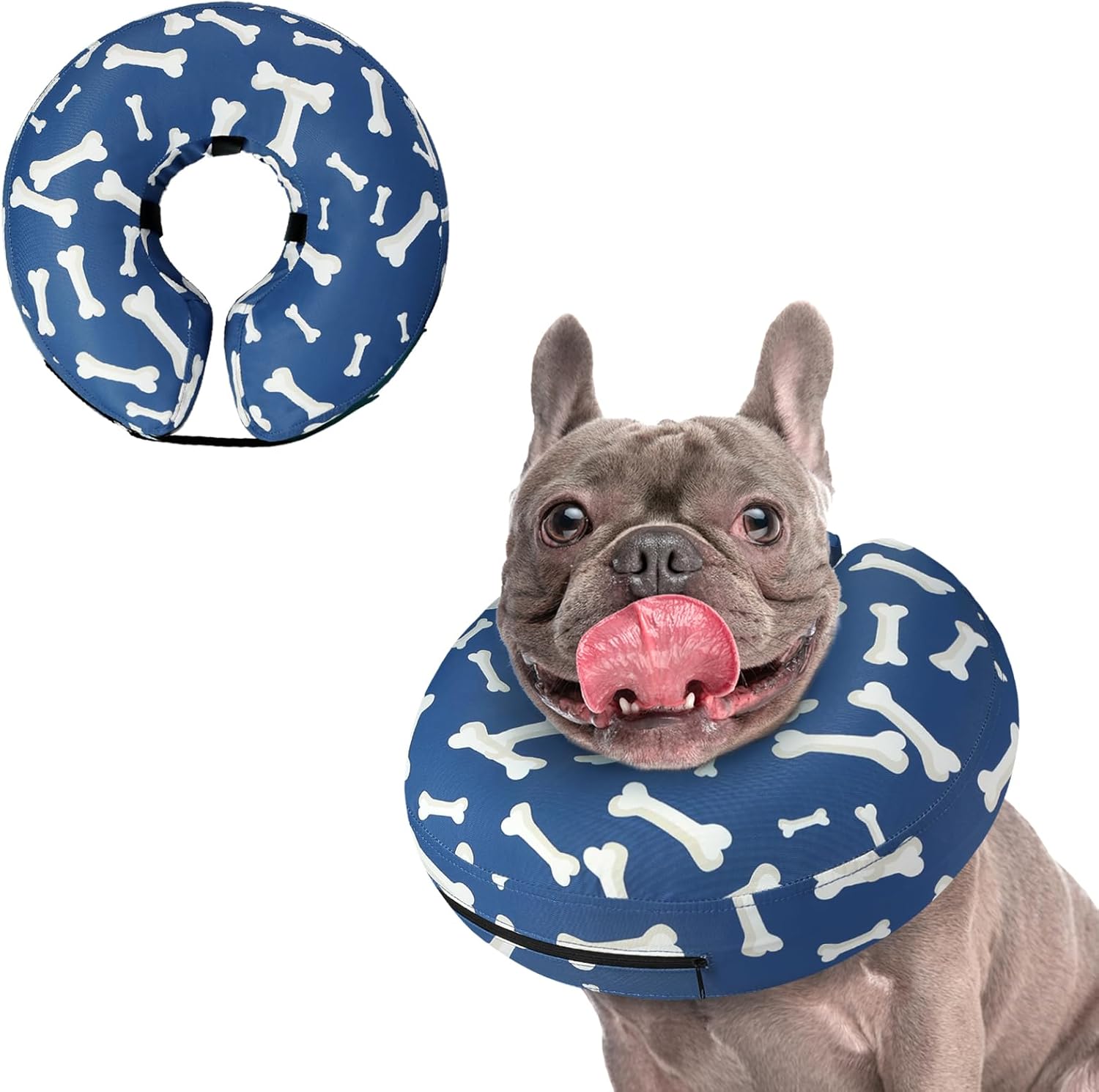 Supet Inflatable Dog Cone Collar for Large Medium Small Dogs, Soft Cone Collar for Dogs Cats, ECollar Doggie Neck Donut Dog Cone Alternative After Surgery T Bone Navy M(Neck 9"-12.5")