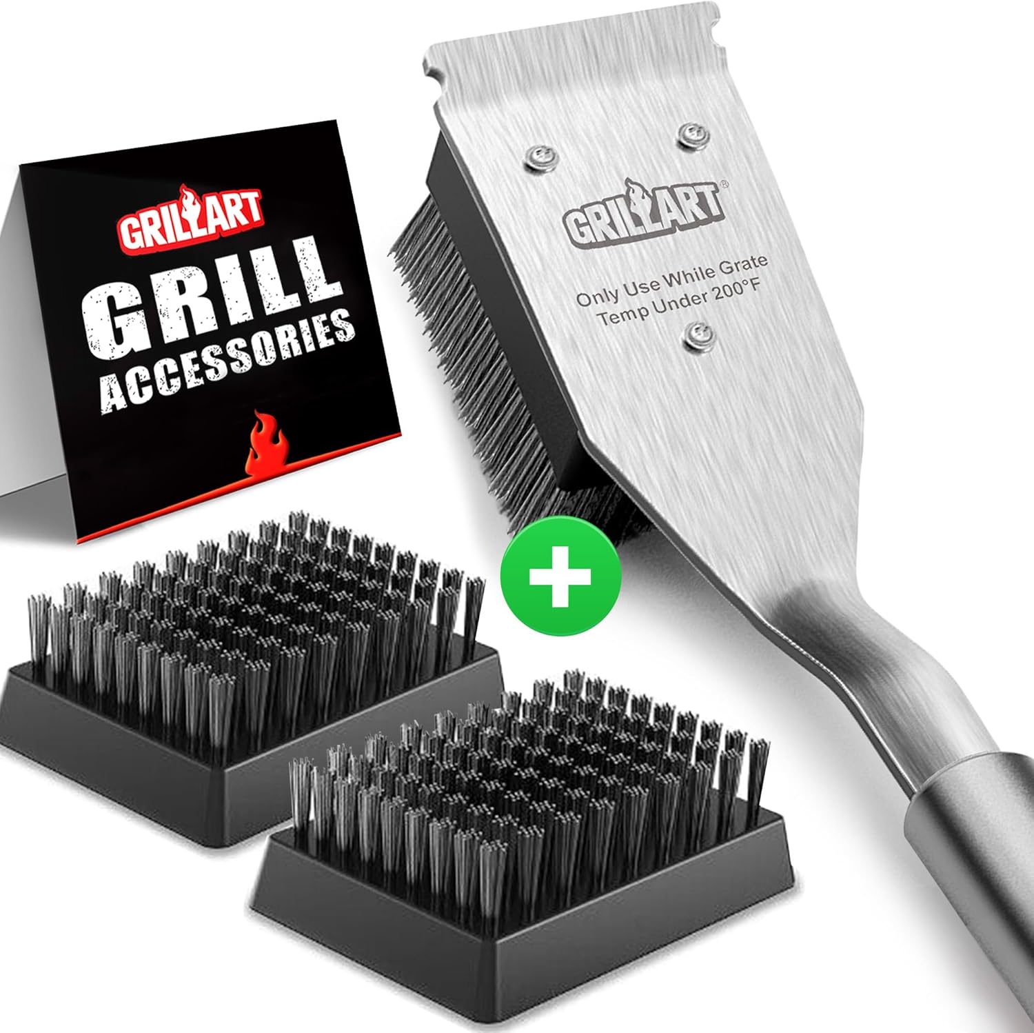 GRILLART Grill Brush and Scraper Replacement Head - 2PCS Bundle with Wire BBQ Grill Brush