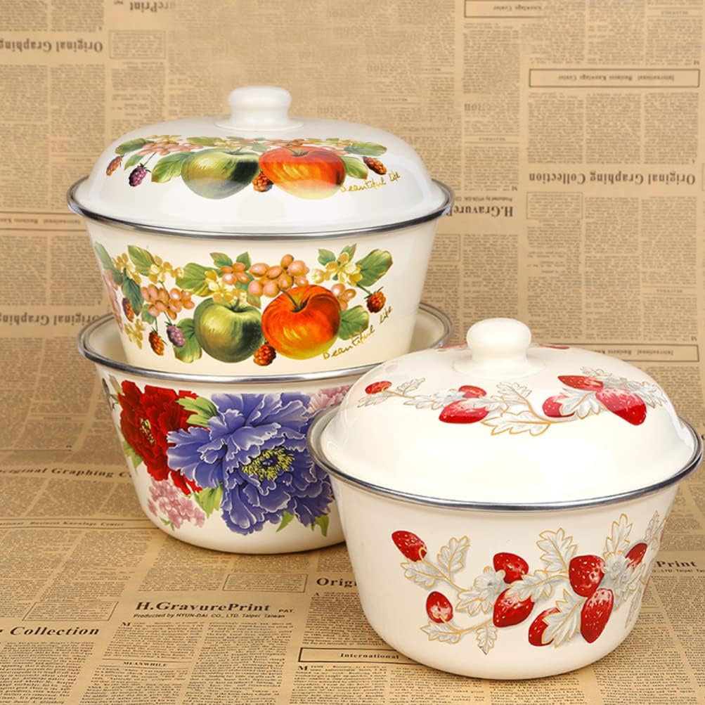 VSULZVNU Enamelware Salad Bowl 1pc Vintage Style Enamel Mixing Bowl Thickened Enamelware Metal Large Classic Round Salad Serving Bowl Soup Basins Home Pot
