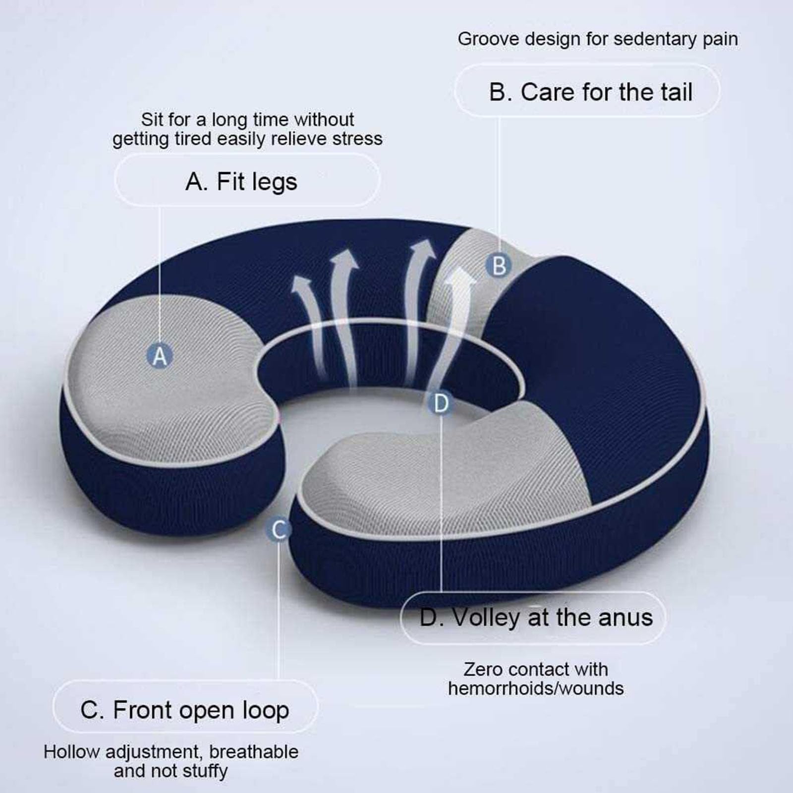Cuscino del Sedile per Emorroidi Ortopediche Portatile, Cuscino Ergonomico per La Prostata, Cuscino per Ciambella in Memory Foam per Coccige,C