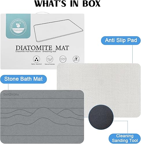 Miniatura 6 de Tapete de baño de piedra, tierra de diatomeas, antideslizante, de secado rápido, absorbente, de diatomita, tapete de baño de ducha de piedra (23.6 x