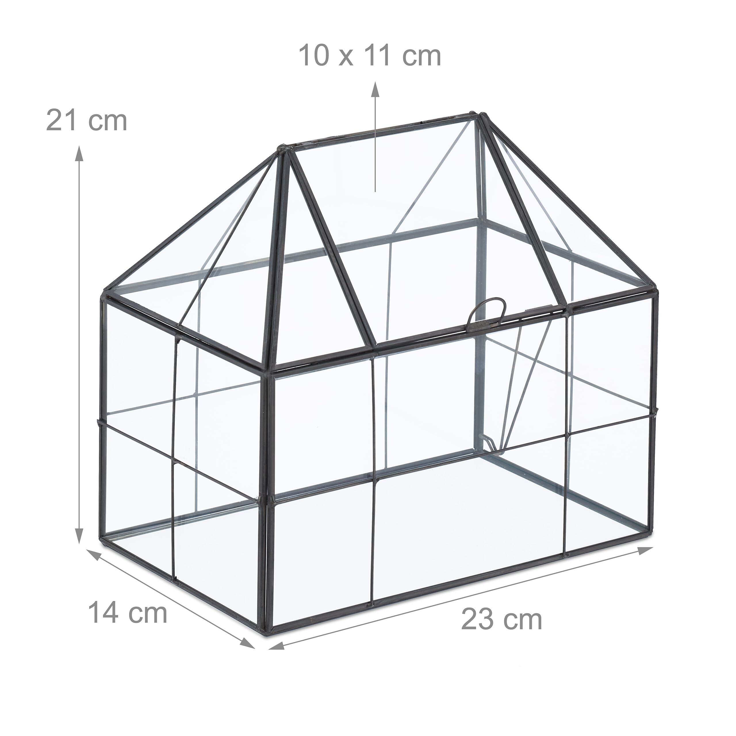 Relaxdays Terrario Plantas, Cristal y Cobre, 21x23x14 cm, Casa Decorativa Vidrio para Cactus y Musgo, Terrarium, Negro