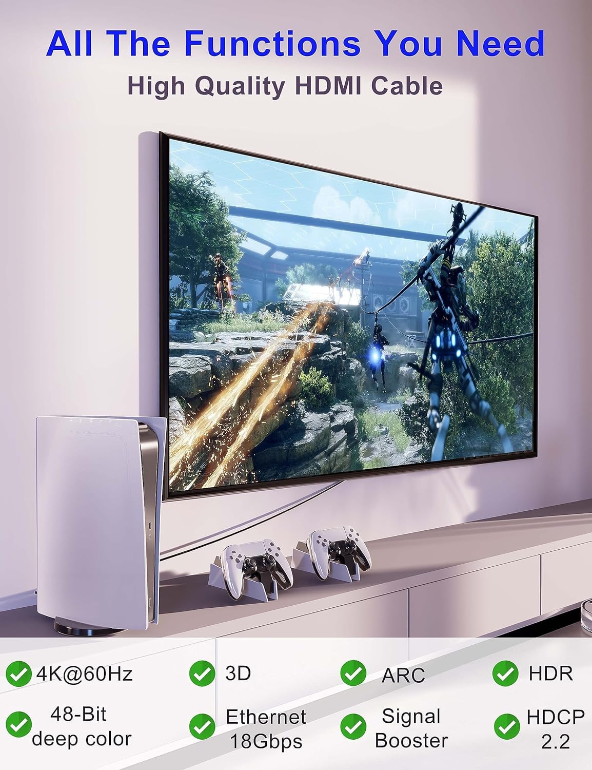 BPMVP Cavo HDMI 4K da 30,5 m, ultra HD, ad alta velocità, 4K60Hz, cavo HDMI 2.0, supporto 4K, 2160P, 1080P, 3D, Ethernet e ritorno audio (ARC), HDR, larghezza di banda 18 Gbps, HDCP2.2