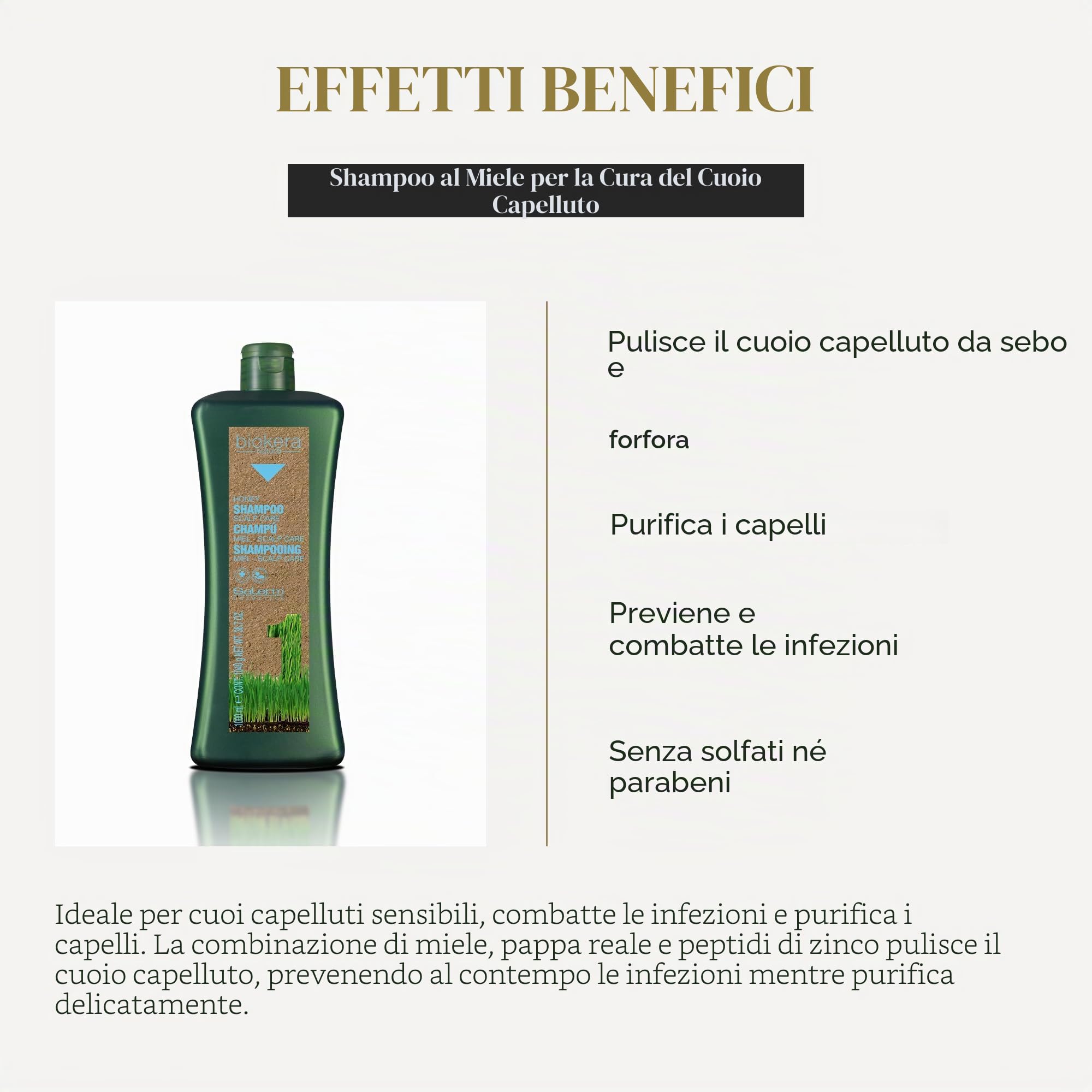 Biokera Salerm - Shampoo al miele per la cura dello scalpo, 1000 ml