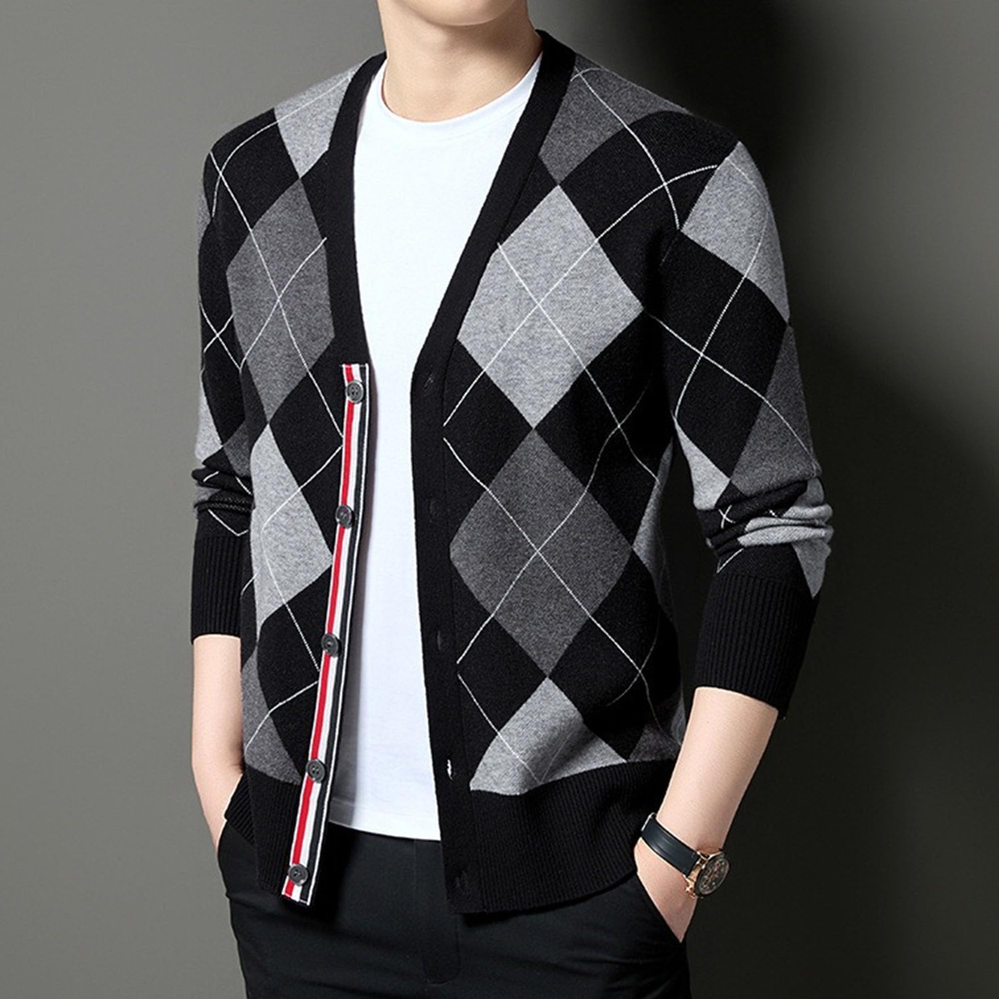 Cardigan da uomo casual a maniche lunghe lavorato a maglia con bottoni