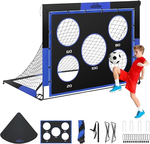 MoKo Fußballtore für den Garten, Großes Pop-up-Tornetz mit Zieltafel, Tragbare Fußballtrainingsausrüstung für Kinder zum Üben, Outdoor-Sportspiel