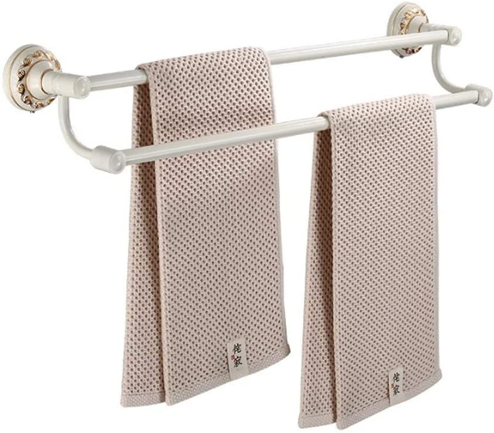 GONMDOPY Towel Rail,Bathroom Shelf Baked White Double Towel Shelf-Proof Towel Rack Aluminum Bathroom Shelves Bathrooms Towel Rack