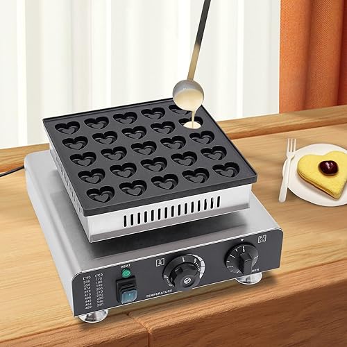 Miniatura 2 de Mini panqueques holandés eléctrico para 25 panqueques en forma de corazón, 900 W, sartén comercial para panqueques, plancha antiadherente, para