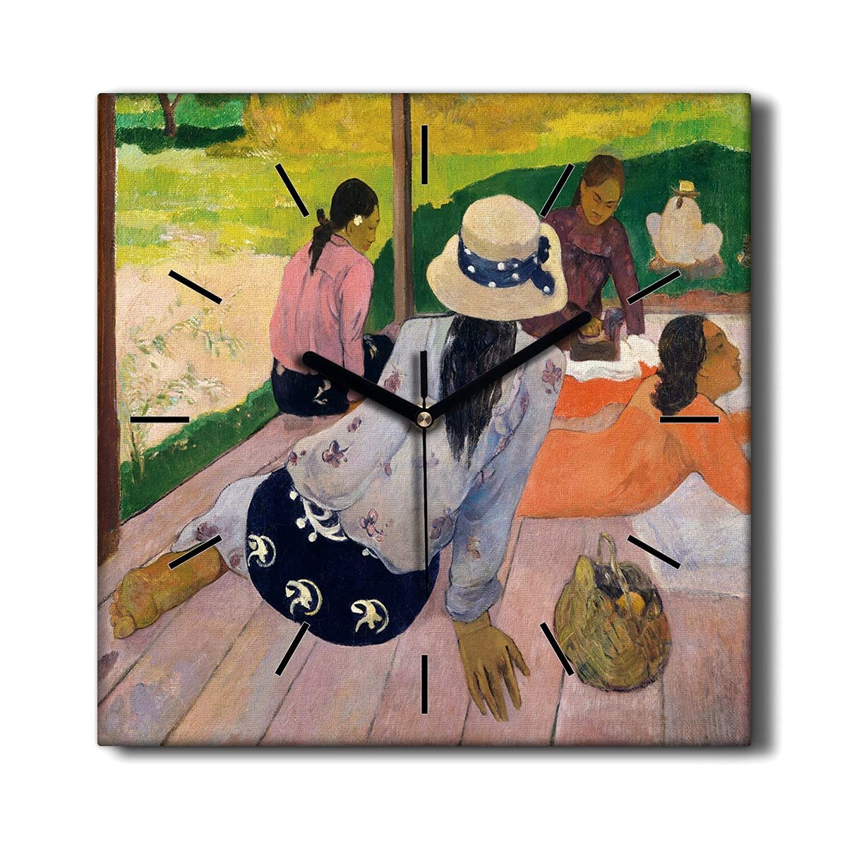 Horloge sur toile Paul Gauguin pour salon : 30x30 cm de sérénité tahitienne sans tic-tac