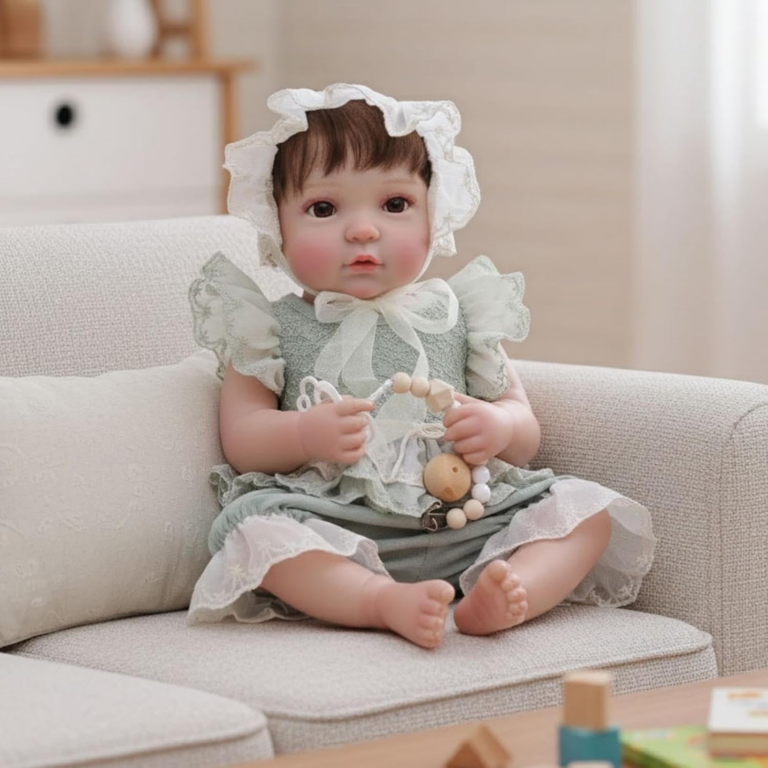 20-Inch Reborn Baby Doll, Cute Realistic Newborn Baby Doll with Hand-Rooted Hair, Poseable Full-Body Vinyl Baby Dolls for 3+ Ages，Gifts (Green)