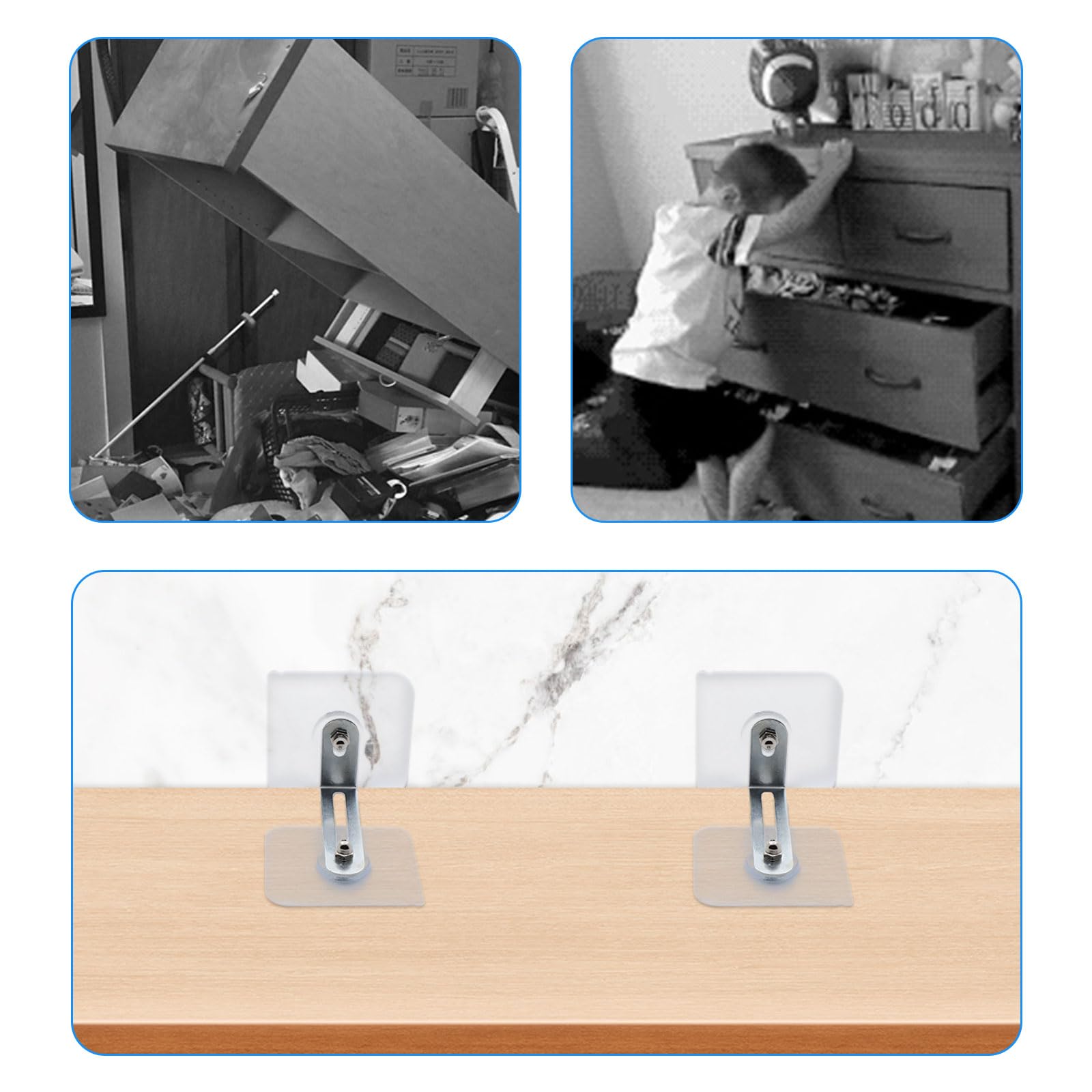 20 Kit Ancrage de Sécurité de Meuble, Support anti-basculement pour Sécurité Meubles, Ancrages Muraux Anti-Basculement Ancrages Fixation Murale sans Percer pour Placard Bibliothèque Etagère Armoire
