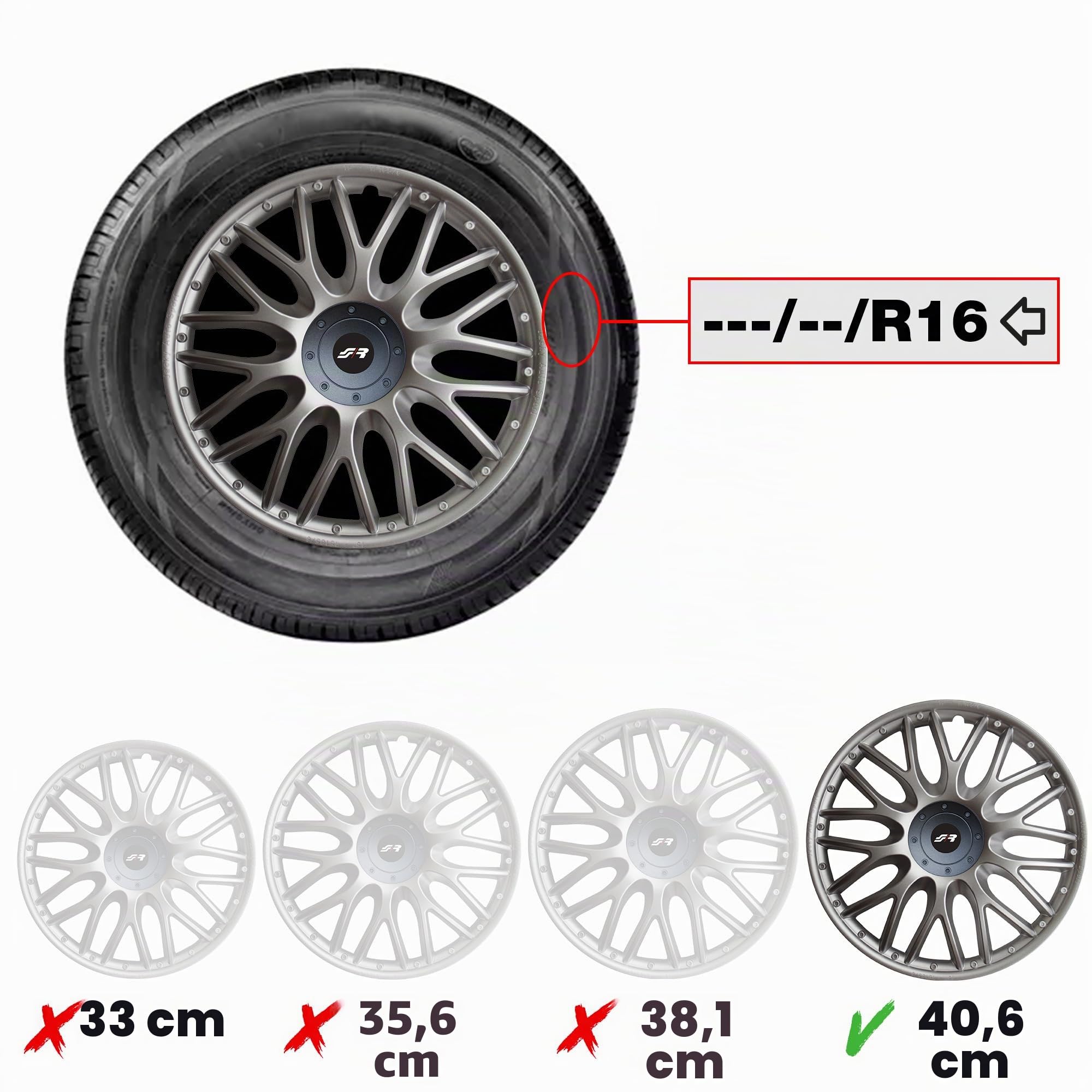 Simoni Racing ORD/16, Set 4 Copricerchi universali Orden da 16" pollici, Copriruota auto Grigio Silver