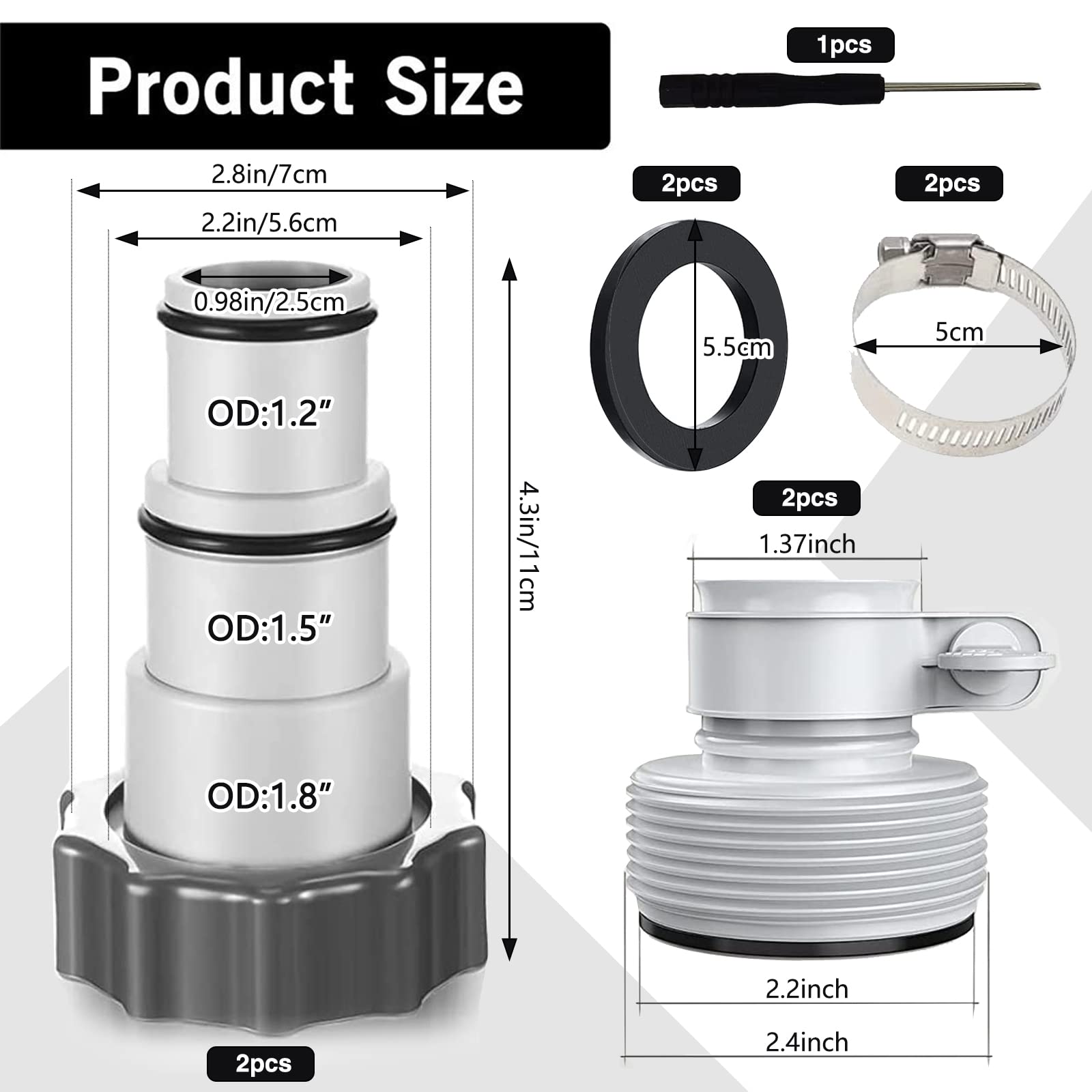 Set da 2 Adattatore Pompa Piscina,Adattatore di Ricambio per Tubo, Adattatori A per Piscine e Pompe Intex Da Utilizzare con Diametri di 32 e 38 mm
