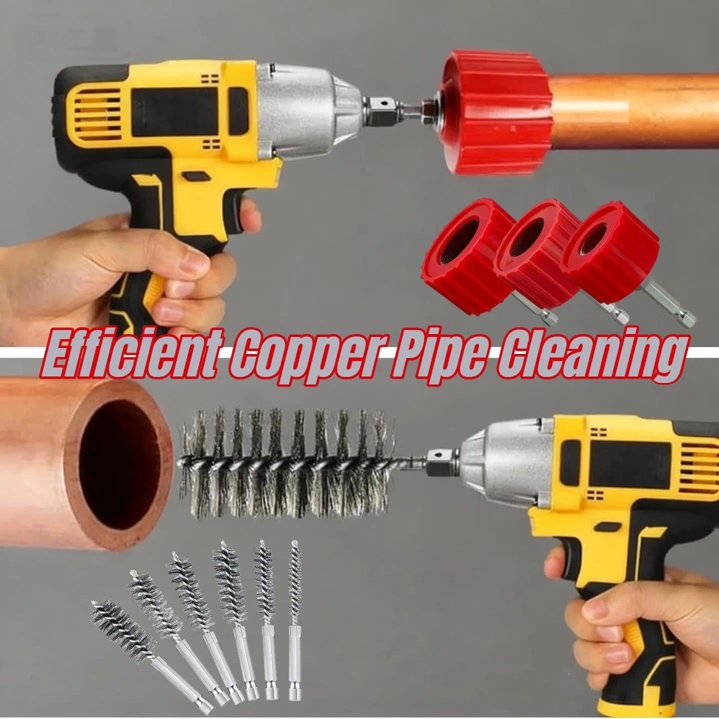 Drill Copper Pipe Cleaner 1/2", 3/4", 1" – Plumbing Tools, Copper Cleaner | Set includes 1/2", 3/4", 1" copper pipe cleaner for drill. Essential plumbing tools. Also a copper cleaner for pipes.