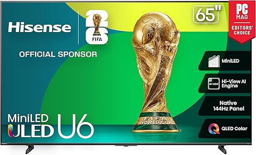 Hisense 65" Class U6 Series Mini-LED 4K UHD Smart Fire TV (65U65QF,...