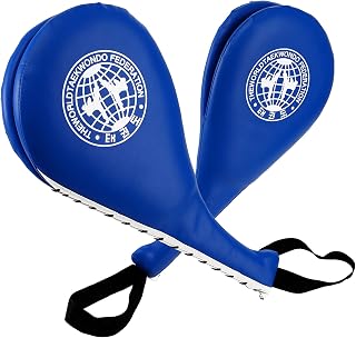 Nicunom 2 Pack Blue Taekwondo Kick Pads - Durable PU Leather Striking Targets for TKD, Karate, Kickboxing Training